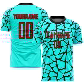 Sublimation Red-Black Soccer Uniform Jersey Aqua Custom