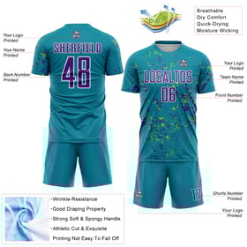 Uniform Soccer Jersey Abstract Art Teal Green Sublimation Purple-Neon Custom Fragment