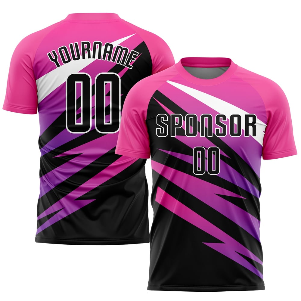 Maillot de football personnalisé rose, noir et blanc, sublimé