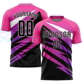 Maillot de football personnalisé rose, noir et blanc, sublimé