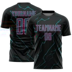 Maglia sportiva personalizzata con stampa a sublimazione della divisa da calcio Black Lightning, colore verde acqua e rosa