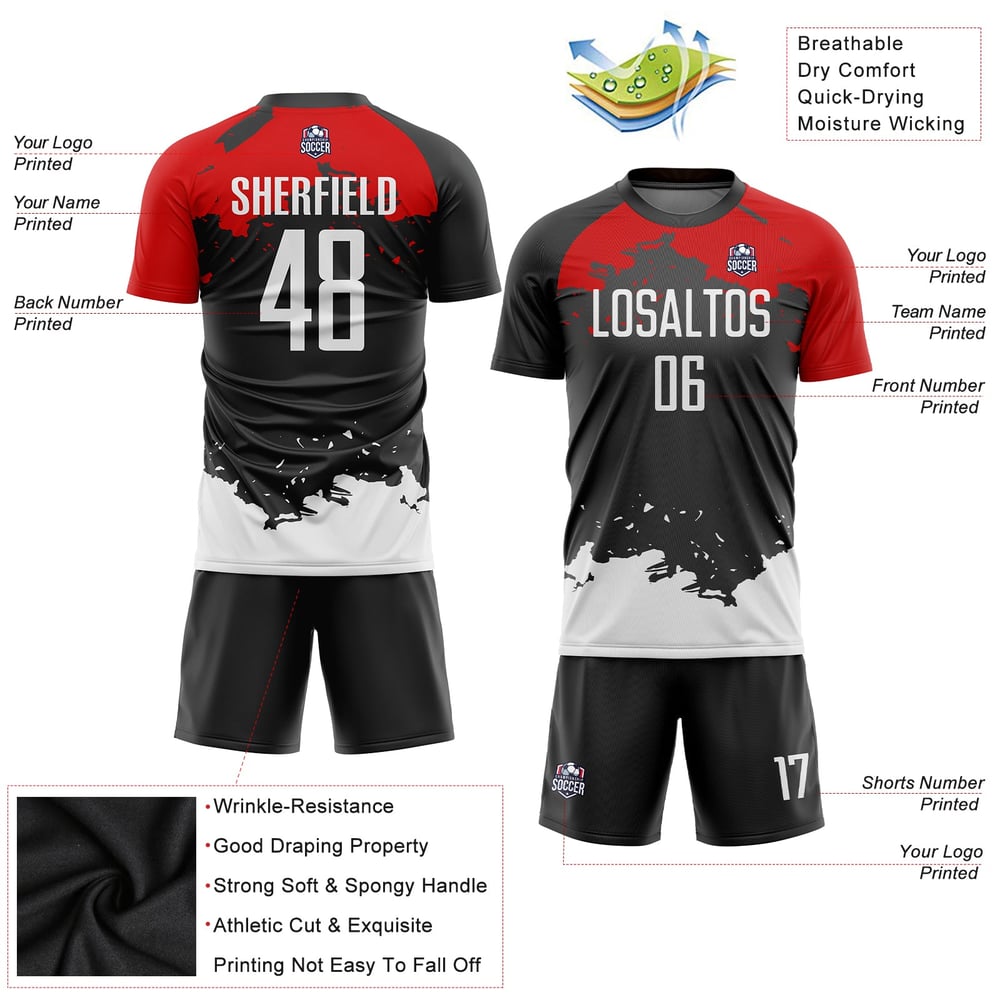 Jersey White-Red Uniform Black Sublimation Soccer Custom