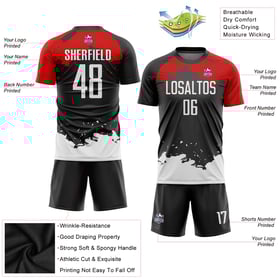 Jersey White-Red Uniform Black Sublimation Soccer Custom