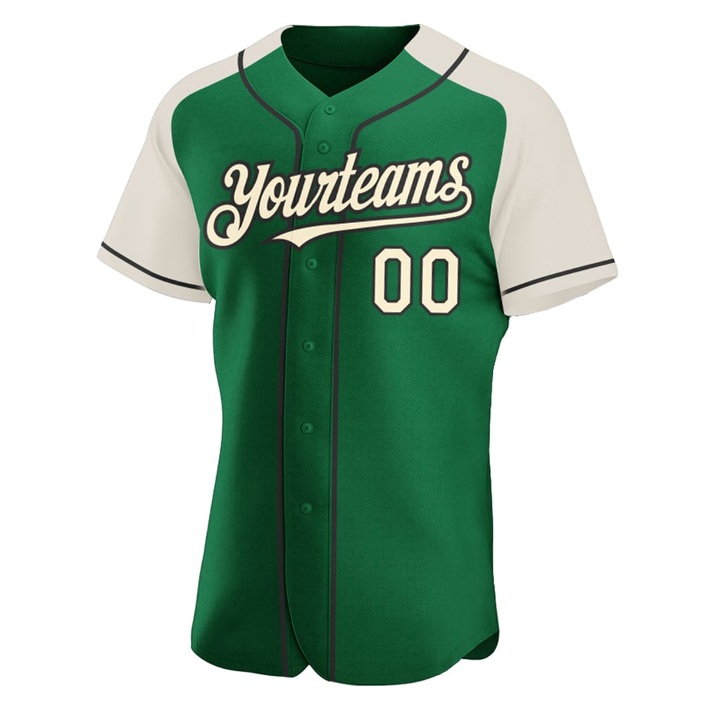 Cream-Black Baseball Authentic Green Raglan Sleeves Custom Jersey Kelly