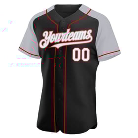 Black White Raglan Sleeves Custom Authentic Gray-Red Baseball Jersey