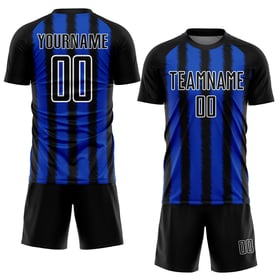 Camiseta de fútbol personalizada con sublimación de línea azul y blanca de Black Thunder