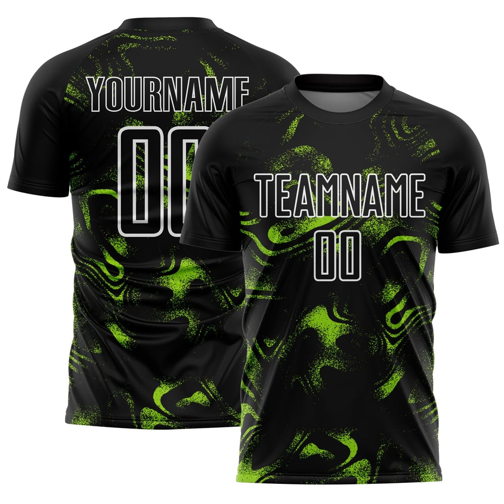 Schwarz Abstrakt Trikot Fußball Grün-Weiß Custom Uniform Sublimation Neon Flüssigkeit