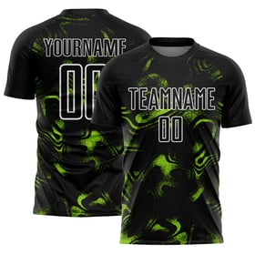 Schwarz Abstrakt Trikot Fußball Grün-Weiß Custom Uniform Sublimation Neon Flüssigkeit