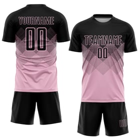 Maglia da calcio personalizzata rosa chiaro e nera con stampa a sublimazione