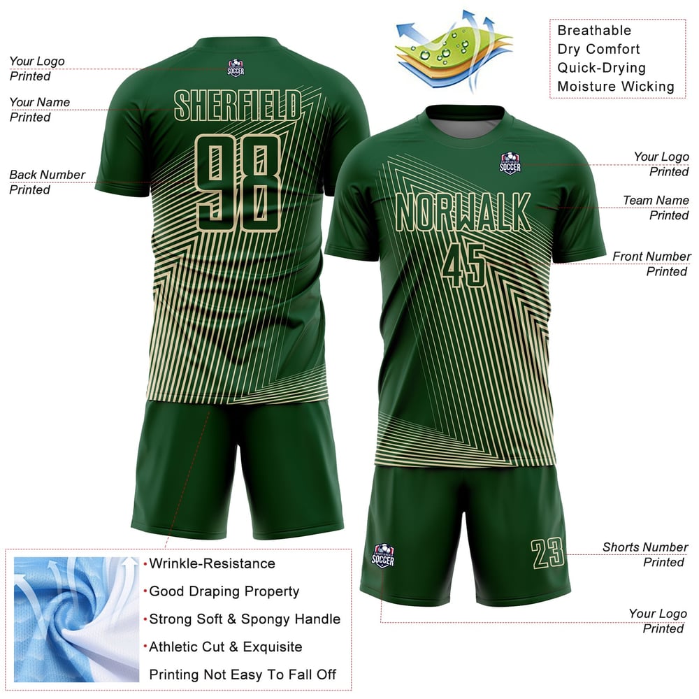 Cream Green Lines Jersey Uniform Sublimation Soccer Custom