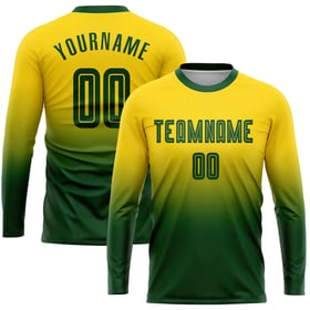 Camiseta de fútbol de manga larga dorada, sublimación, verde, personalizada, con degradado