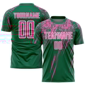 Custom Kelly Green Soccer Uniform Jersey Sublimation Pink-White