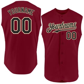 Custom Crimson Baseball Sleeveless Black-Cream Authentic Jersey