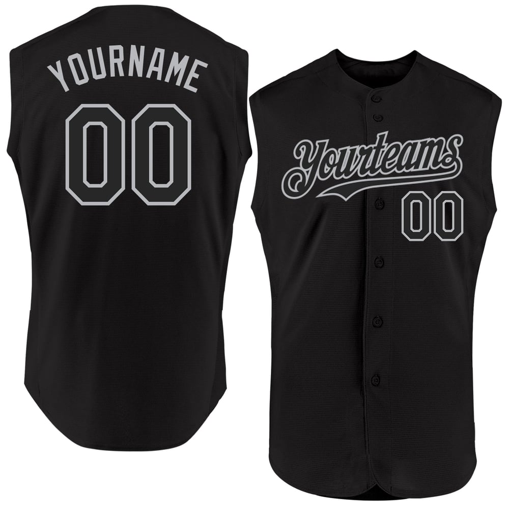 Custom Jersey Authentic Baseball Gray Sleeveless Black