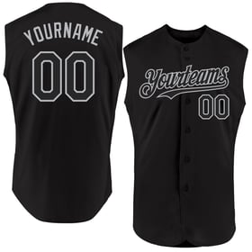 Custom Jersey Authentic Baseball Gray Sleeveless Black