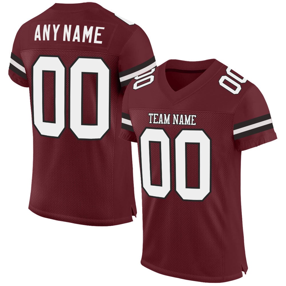 Custom Jersey Authentic White-Black Mesh Football Burgundy