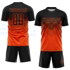Maglia da calcio personalizzata arancione nera con stampa a sublimazione