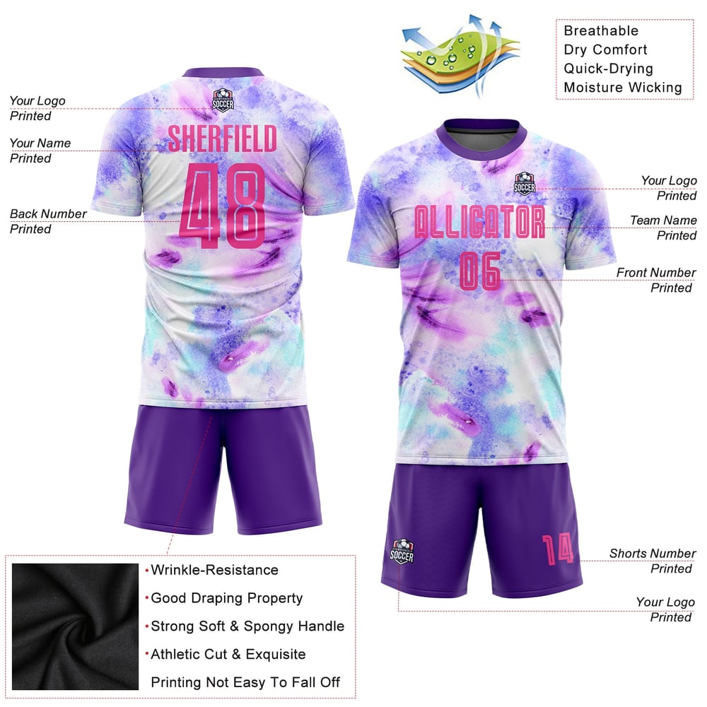 Sublimation Uniform Custom Jersey Tie Soccer Pink-Purple Dye