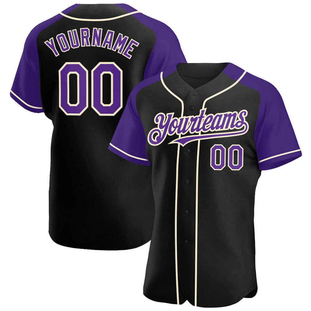 Custom Baseball Raglan Jersey Sleeves Authentic Purple-Cream Black