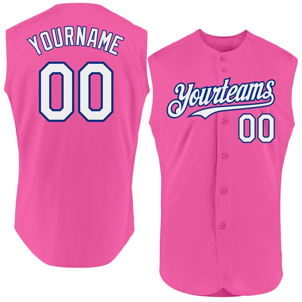 White-Royal Pink Custom Sleeveless Authentic Jersey Baseball