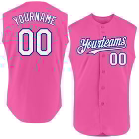 White-Royal Pink Custom Sleeveless Authentic Jersey Baseball