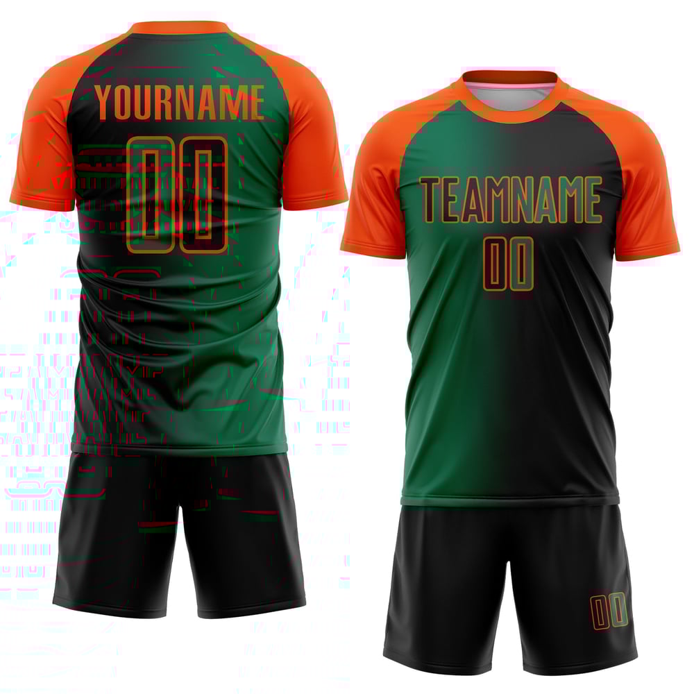 Schwarz Custom Sublimation Fußball Grün-Orange Fashion Kelly Uniform Jersey Gradient