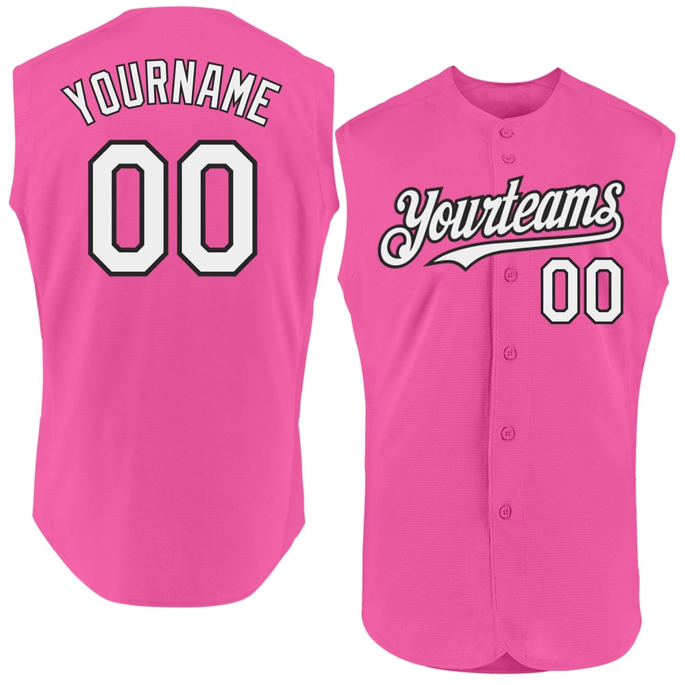 Sleeveless Pink White-Black Custom Baseball Authentic Jersey