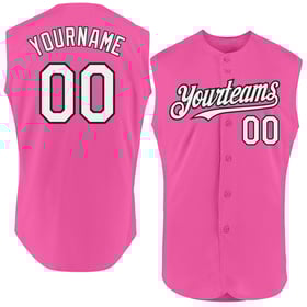 Sleeveless Pink White-Black Custom Baseball Authentic Jersey
