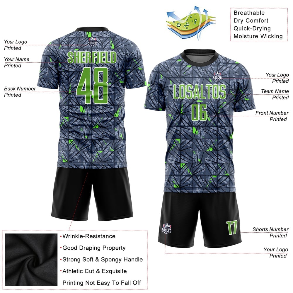 Sublimation Custom Gray Soccer Neon Uniform Jersey Green-Black