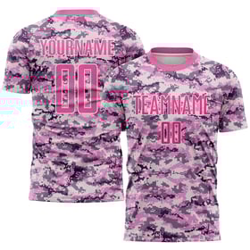 Service Sublimation Salute To Jersey Pink-White Soccer Camo Uniform Custom