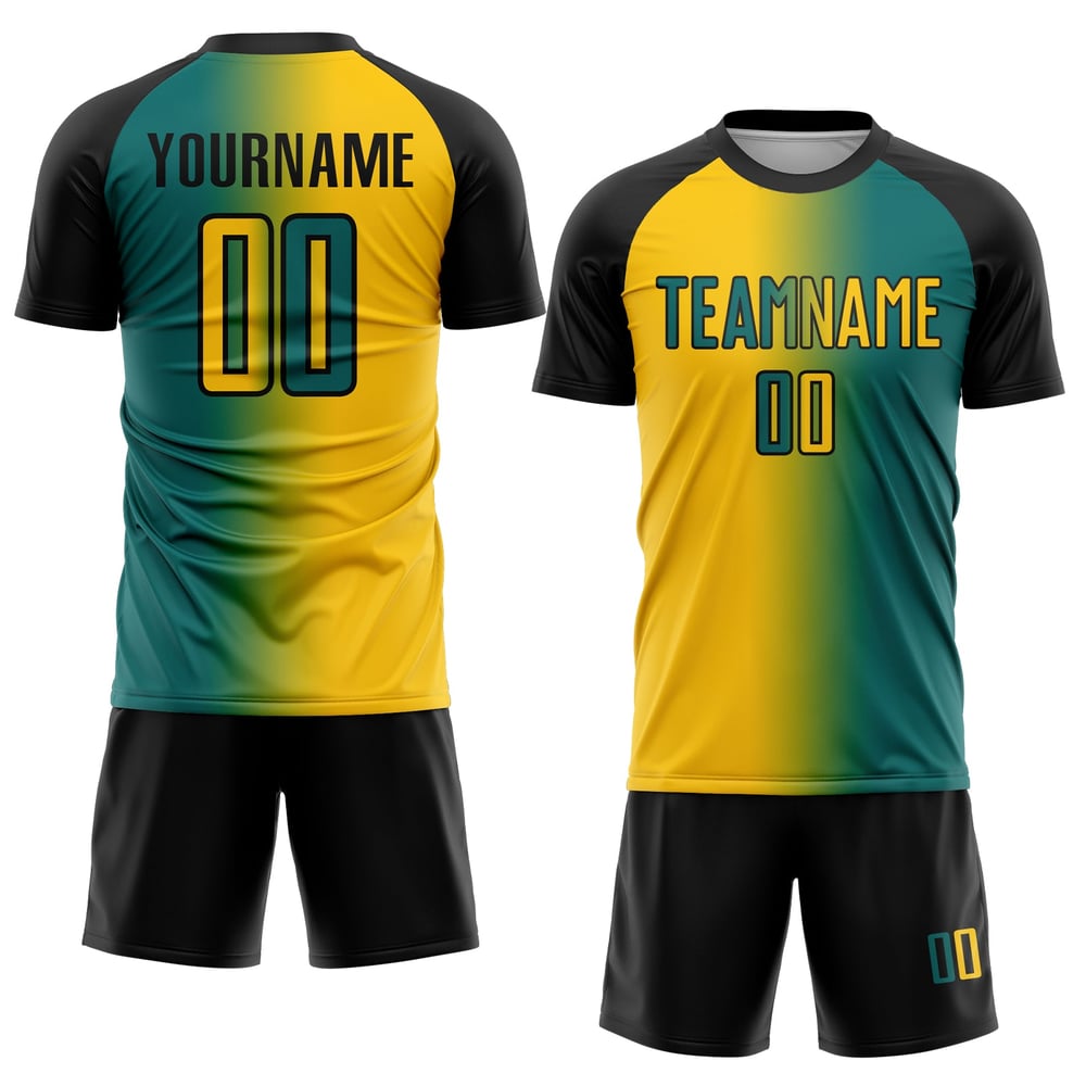 Fußball Uniform Jersey Gelb-Schwarz Gradienten Mode Teal Sublimation Custom
