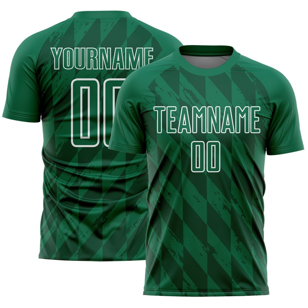 Uniform Shapes Green Custom Kelly Sublimation Jersey Geometric Soccer White