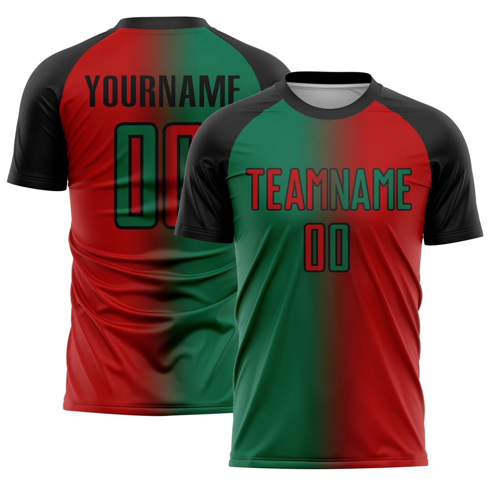 Uniform Sublimation Custom Gradient Kelly Grün-Schwarz Jersey Mode Fußball Rot