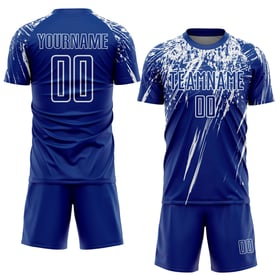 Jersey Fotboll Anpassad Vit Royal Sublimation Uniform