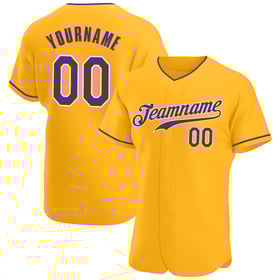 Camiseta de béisbol personalizada auténtica morada y blanca dorada