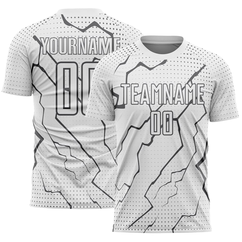 Maglia da calcio personalizzata grigia bianca Lightning Steel Uniforme da calcio sportiva stampata a sublimazione
