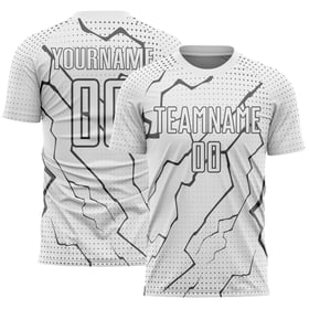 Maglia da calcio personalizzata grigia bianca Lightning Steel Uniforme da calcio sportiva stampata a sublimazione