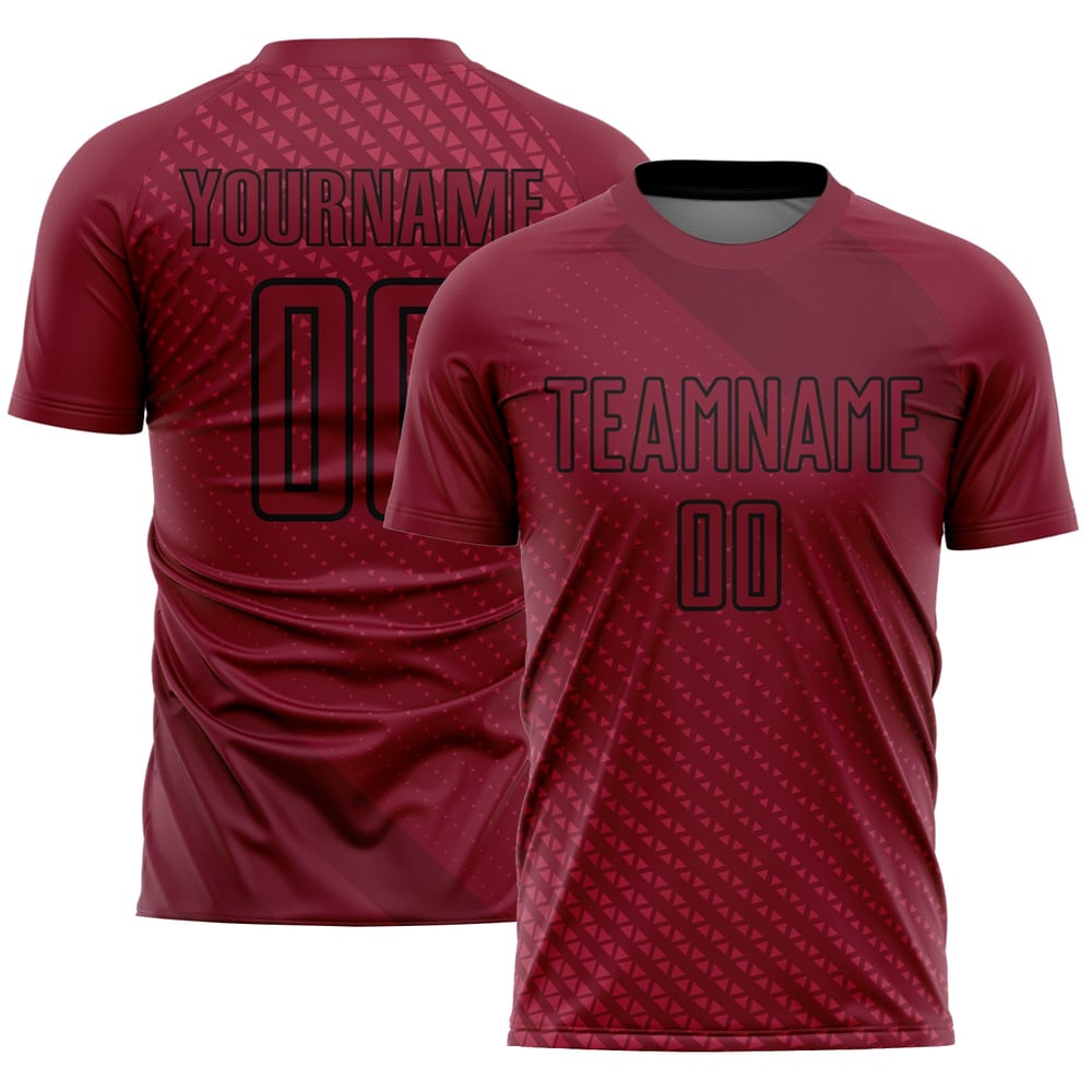 Camiseta de fútbol personalizada con sublimación en negro y formas geométricas