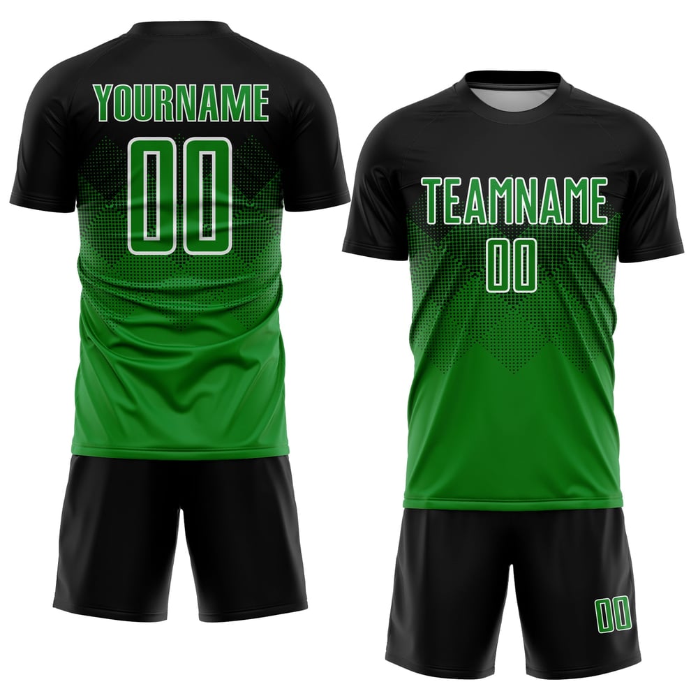 Soccer Grass Jersey Uniform Sublimation Black Green-White Custom