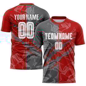 Uniforme de fútbol con estampado de grafiti, camiseta de sublimación personalizada en gris, color rojo y acero
