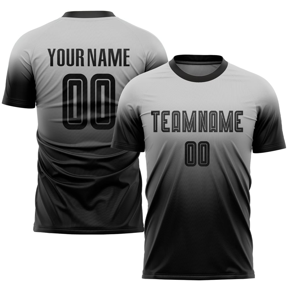 Custom Soccer Black Fashion Sublimation Fade Jersey Uniform Gray
