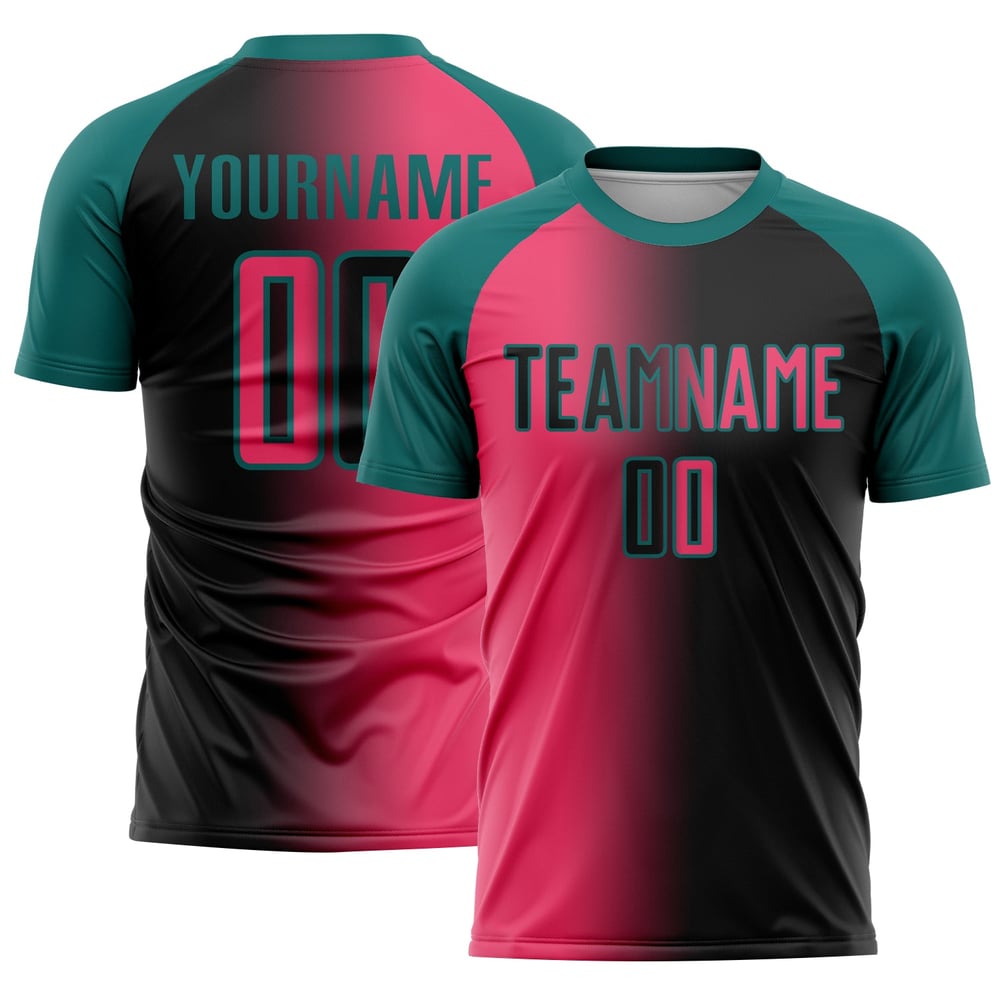 Gradient Fußballuniform Neon Schwarz Pink-Teal Fashion Custom Sublimation Jersey