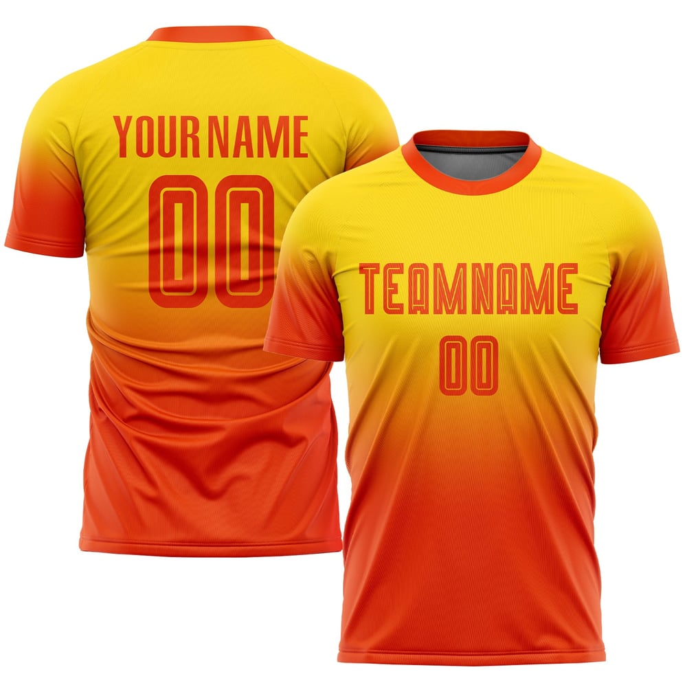 Custom Fashion Soccer Gold Sublimation Orange Uniform Jersey Fade