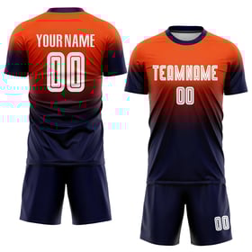 Maillot de football personnalisé orange, blanc et bleu marine, dégradé par sublimation