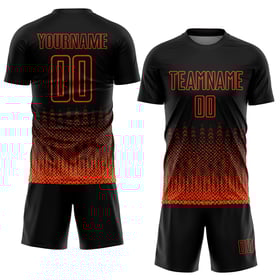 Jersey Custom Orange Uniform Sublimation Form Schwarz Geometrisch Fußball