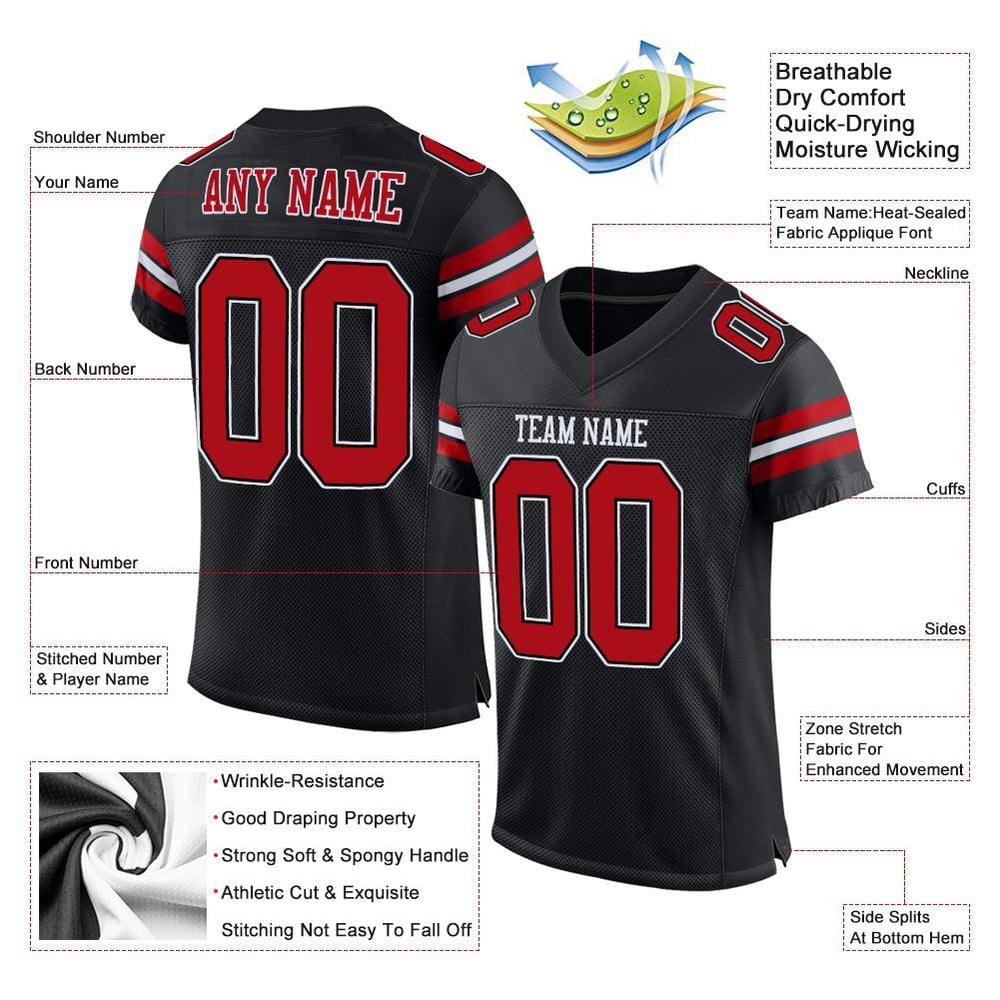 Black Football Jersey Red-White Custom Mesh Authentic
