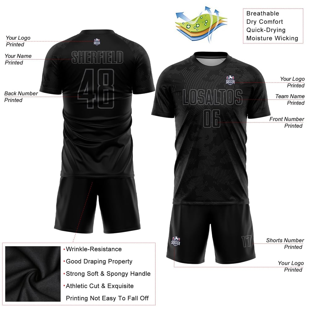 Black Soccer Gray Jersey Sublimation Custom Uniform