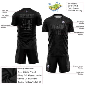 Black Soccer Gray Jersey Sublimation Custom Uniform