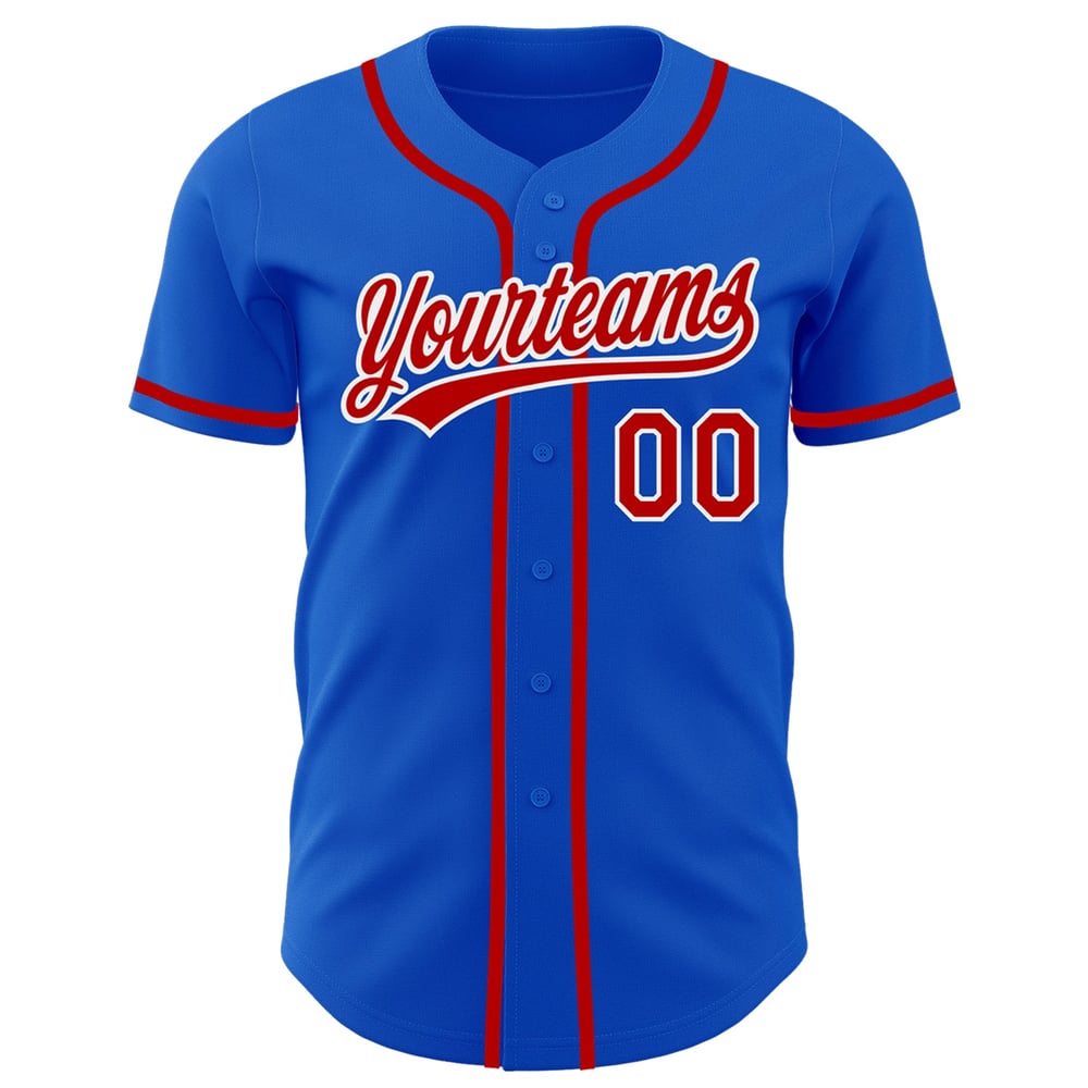 Camiseta de béisbol azul roja y blanca Thunder personalizada auténtica