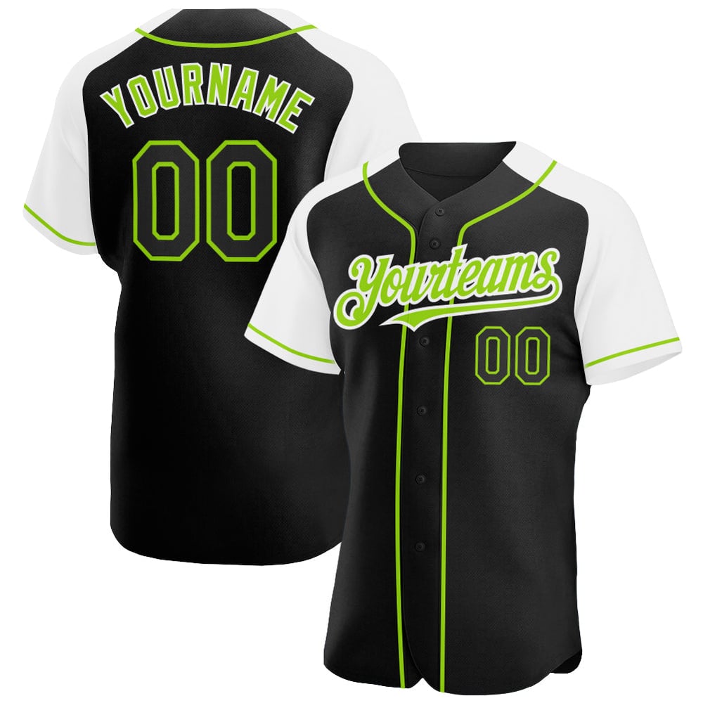 White-Neon Black Authentic Raglan Baseball Green Jersey Custom Sleeves